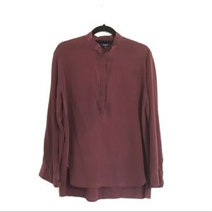 Madewell Maroon Silk Band Collar Blouse